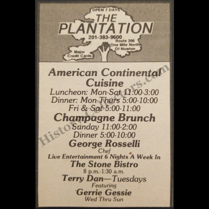 1980 The Plantation Restaurant Print Advertisement Clipping - Route 206 Near Newton New Jersey - American Continental Cuisine - Cold War Era - Ready For Framing