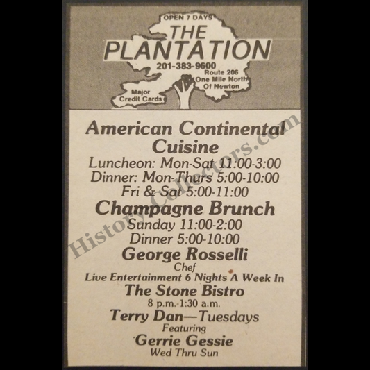 1980 The Plantation Restaurant Print Advertisement Clipping - Route 206 Near Newton New Jersey - American Continental Cuisine - Cold War Era - Ready For Framing
