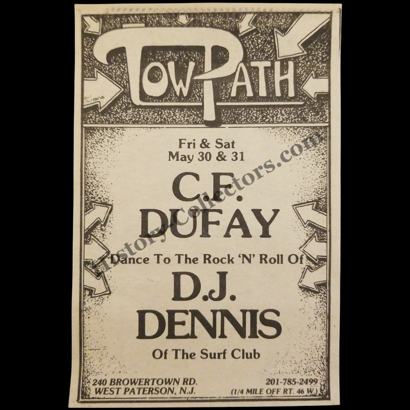 1980 Tow Path Print Advertisement Clipping - 240 Browertown Road West Paterson New Jersey - C.F. Dufay - D.J. Dennis Of The Surf Club - Late Cold War Era - Ready For Framing