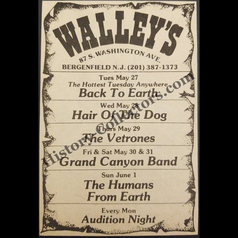 1980 Walley's Live Music Venue Print Advertisement Clipping - 87 South Washington Avenue Bergenfield New Jersey - Urban Nightlife Entertainment - Late Cold War Era - Ready For Framing