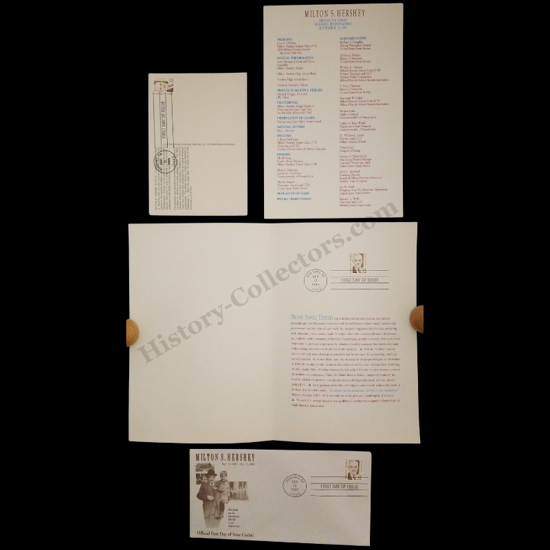 1995 Milton S. Hershey PA US FDC #2933 USPS Ceremony Program Triple Set - Program - First Day Cover - Postcard - Post Cold War Globalism Era - Ready For Framing