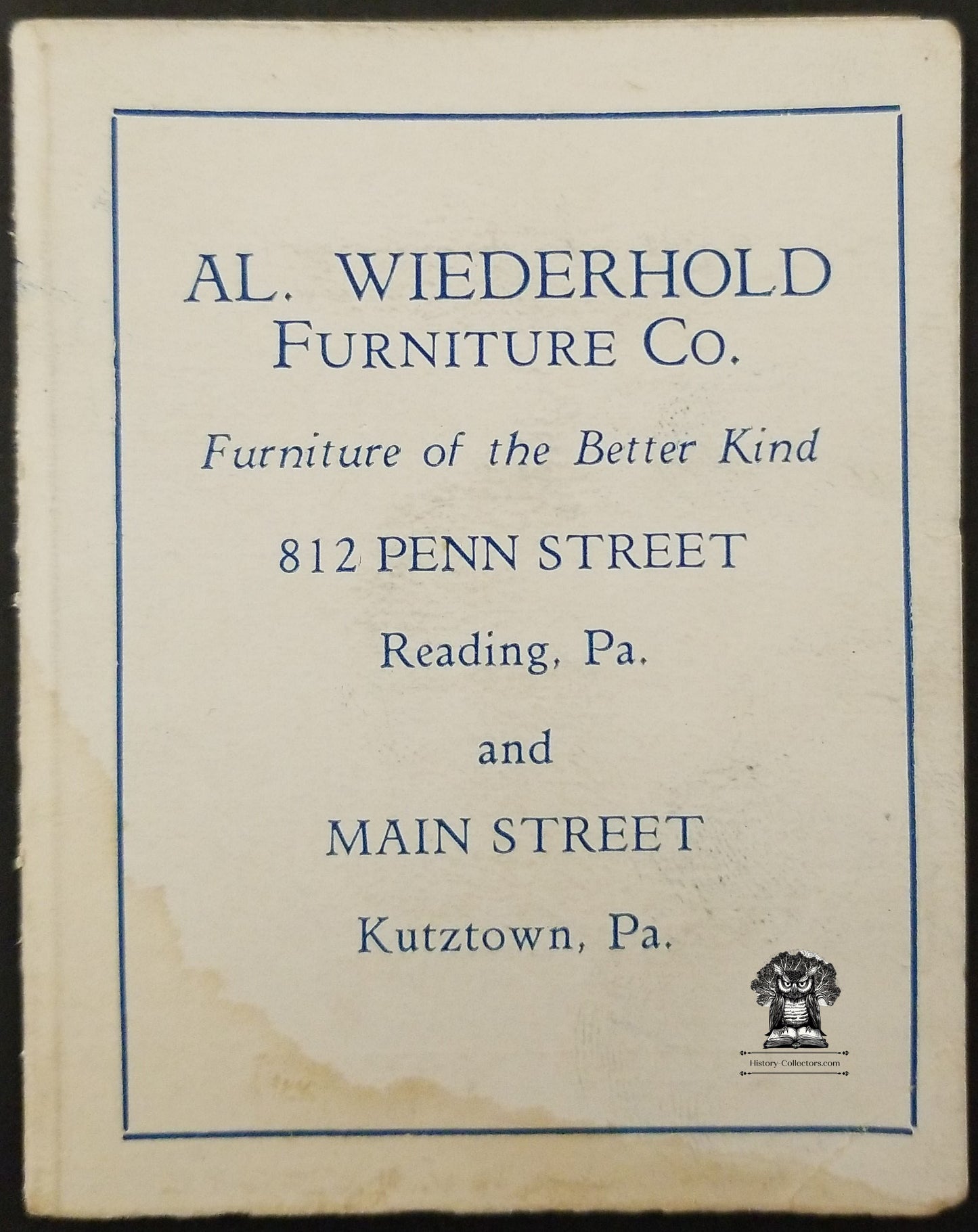 Al. Wiederhold Furniture Co Needle Book Advertising Giveaway - Reading / Kutztown PA