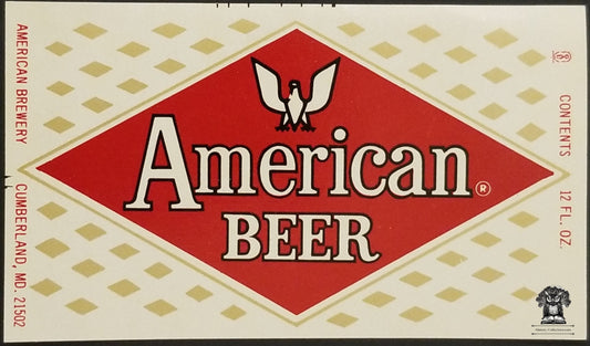 American Beer Bottle Label - Brewery Cumberland MD