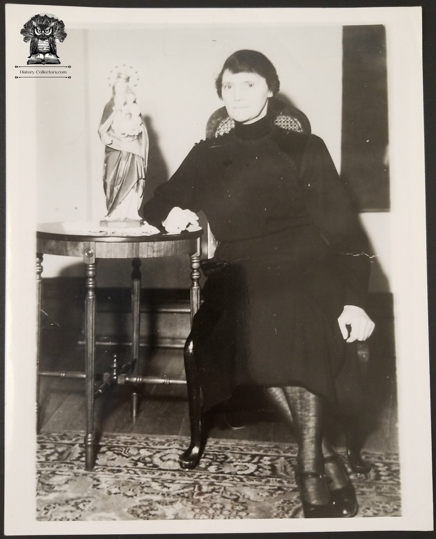 Antique Catholic Nun Photograph - Queen of Peace Mary Jesus Statue