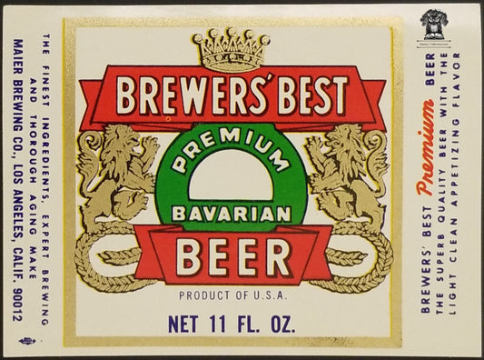 Brewer's Best Bavarian Beer Bottle Label - Maier Brewing Los Angeles CA