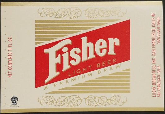 Fisher Beer Bottle Label - Lucky Breweries San Francisco CA Vancouver WA