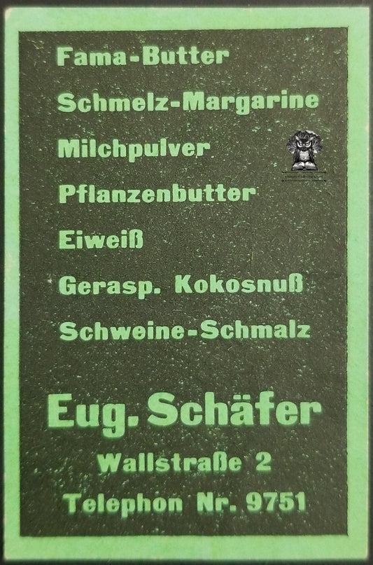 Germany Eug-Schafer Wallstrabe 2 Telephon Nr 9751 Grocery Advertising Graphic