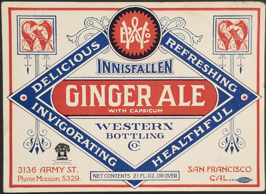 Ginger Ale Soda Pop Label - Innisfallen Western Bottling Co San Francisco CA