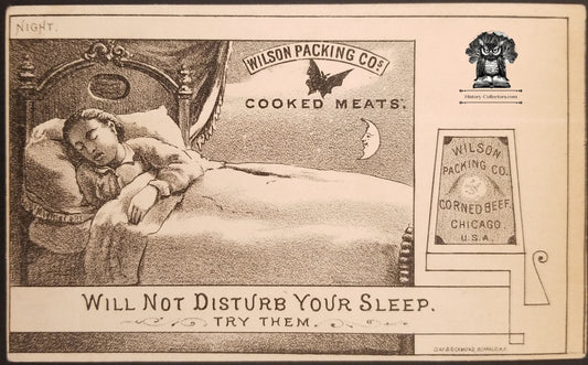 Good Night Sleep Wilson Packing Corned Beef Advertising Trade Card Chicago IL - Clay & Richmond Buffalo NY