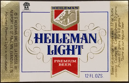 Heileman Light Foil Beer Bottle Label - La Crosse WI Newport KY St. Paul MN Evansville IN