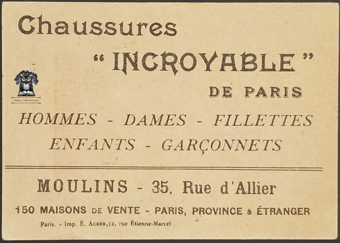 Incredible Shoes of Paris France Advertising Trade Card Serenade - Moulins Auction