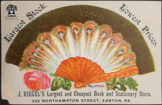 J. Riegel's Book Stationary Store Advertising Trade Card - 332 Northampton St Easton PA