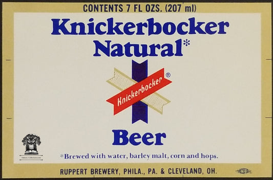 Knickerbocker Natural Beer Bottle Label - Ruppert Philadelphia PA Cleveland OH