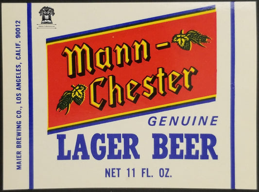 Mann-Chester Lager Beer Bottle Label - Maier Brewing Co Los Angeles CA