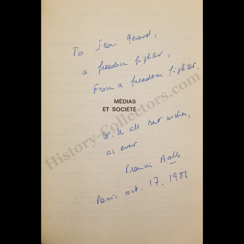 1983 Médias Et Société By Francis Balle - Signed And Inscribed Association Copy - Jean Broward Shevlin Gerard - United States Permanent Representative To UNESCO - Late Cold War Reagan Era - French Language Copy