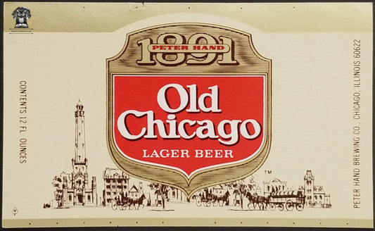 1891 Old Chicago Lager Beer Bottle Label - Peter Hand Brewing Chicago IL
