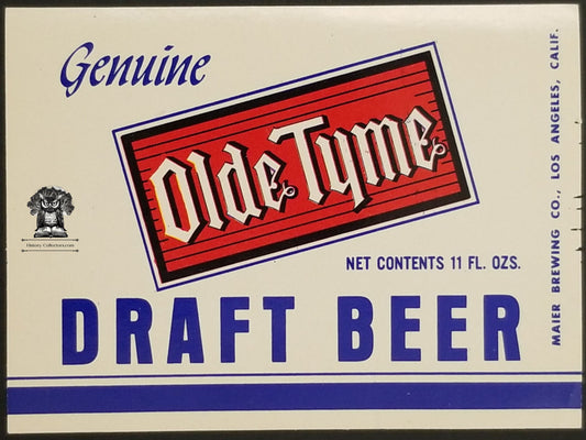 Olde Tyme Draft Beer Bottle Label - Maier Brewing Co Los Angeles CA