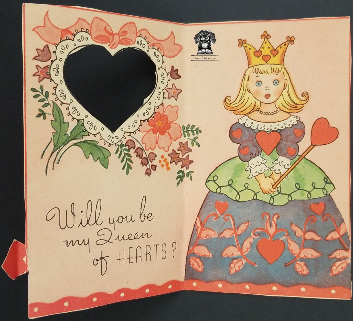 Vintage Queen of Hearts Valentine's Day Children's Exchange Fold Open Card