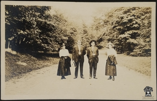 RPPC Picture Postcard - Adult People Two Men Two Women Rural Country Dirt Road - Funeral Mourning ?