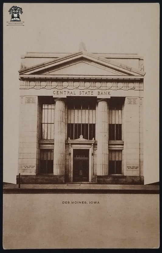 RPPC Picture Postcard - Des Moines Iowa Central State Bank Building