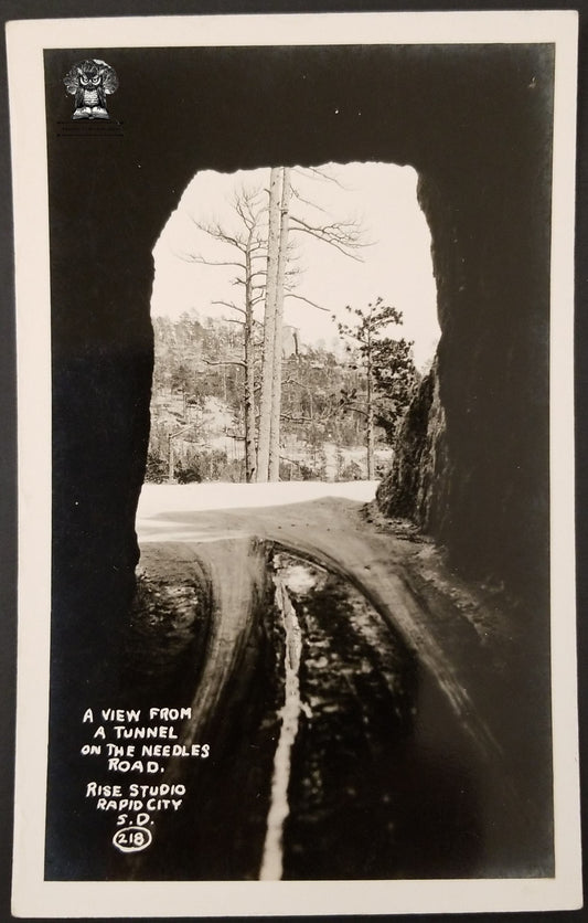 RPPC Picture Postcard - Needles of the Black Hills Custer State Park Road Tunnel - Rise Studio Photograph - Rapid City SD