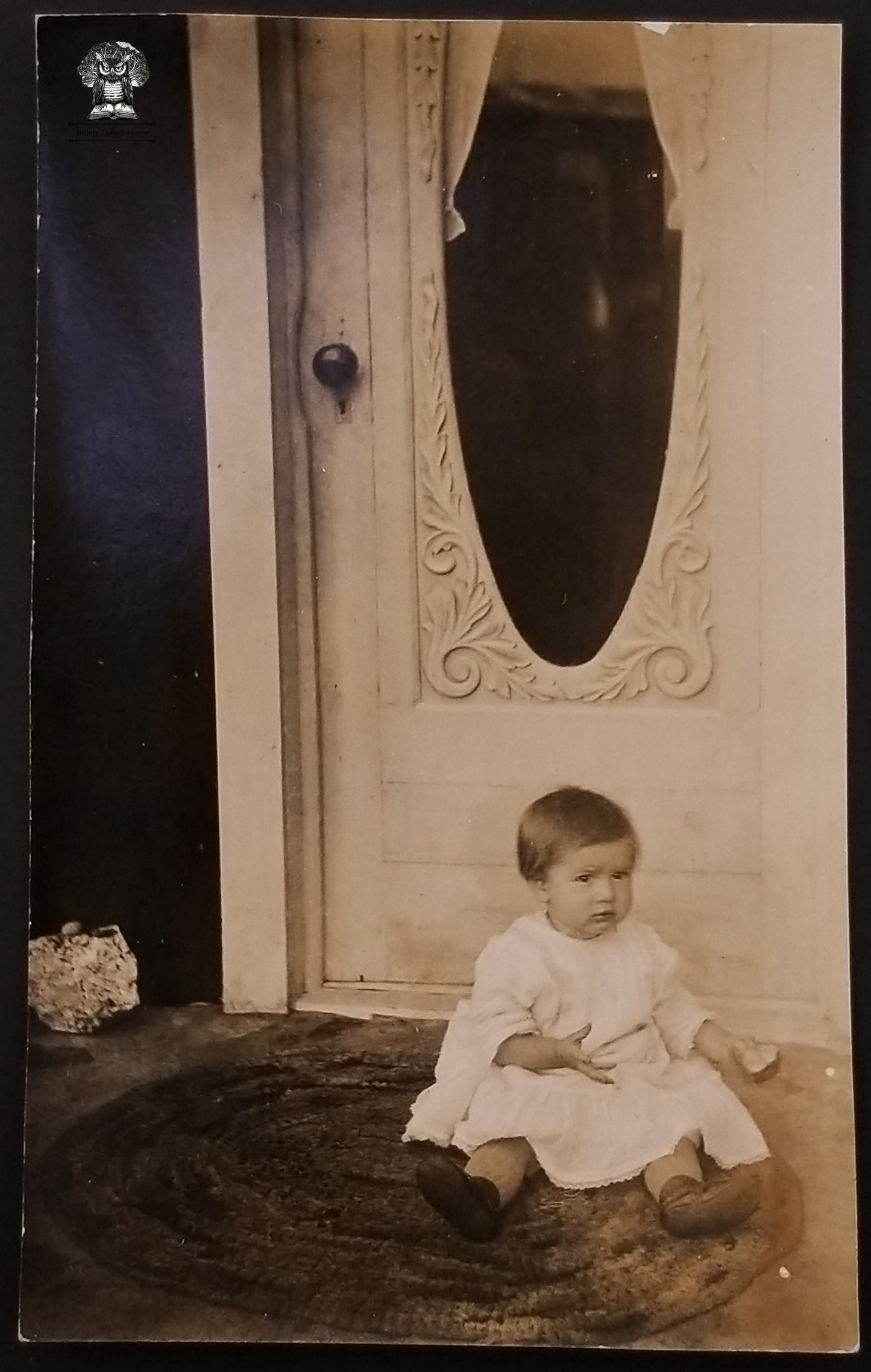 RPPC Picture Postcard - Toddler on Doorstep Playing With Rock
