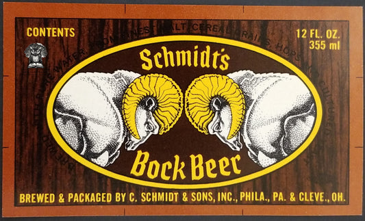 Schmidt's Bock Beer Bottle Label - Philadelphia PA Cleveland OH