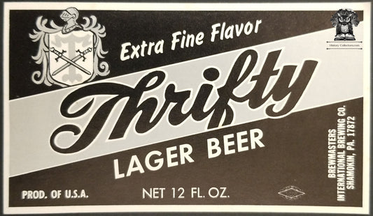 Vintage Thrifty Lager Beer Bottle Label - International Brewing Co Shamokin PA