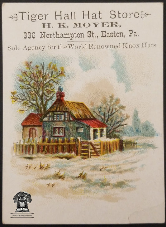 Tiger Hall Hat Store Victorian Advertising Trade Card Knox Hats - H.K. Moyer 336 Northampton St Easton PA
