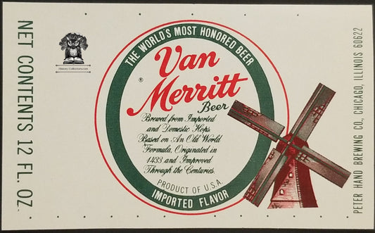 Van Merritt Imported Flavor Beer Bottle Label - Peter Hand Brewing Co Chicago IL