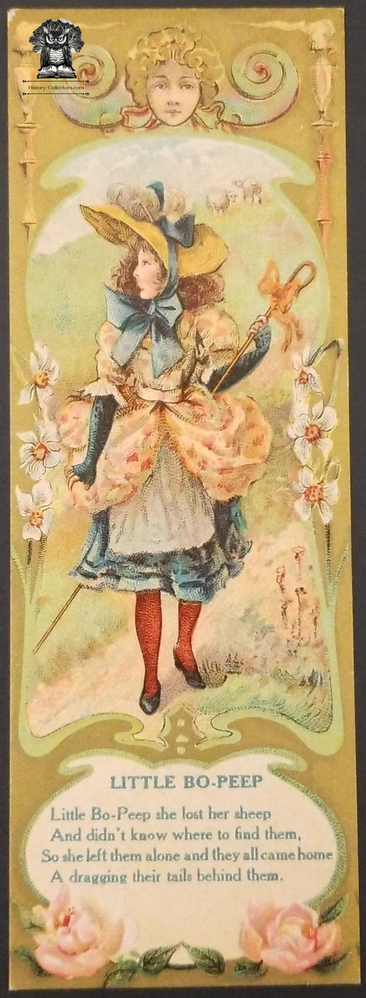 Victorian Advertising Trade Card Bookmark - Little Bo-Peep Mother Goose  - Standard Sewing Co Cleveland OH - I.E. Albright Allentown PA
