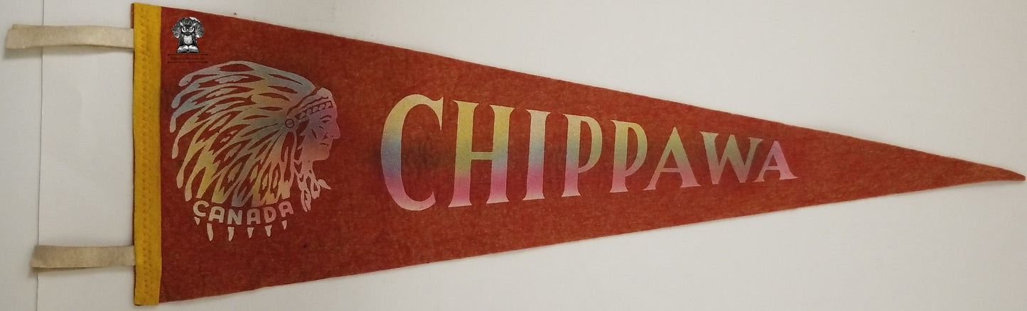 Vintage Chippawa Ontario Canada Pennant Souvenir - First Nation Native Chief Headdress