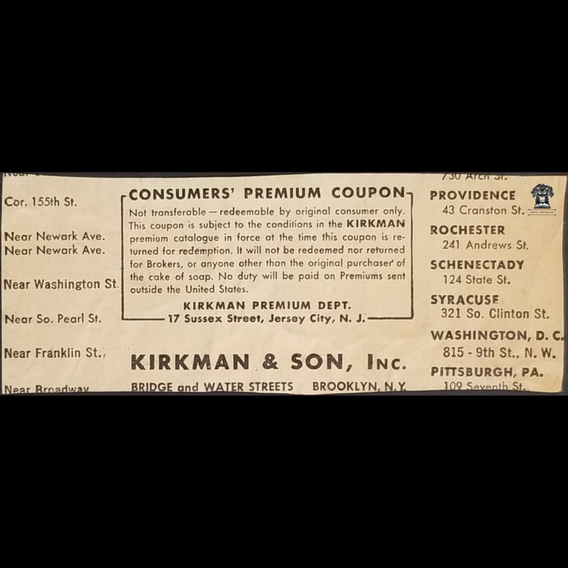 Vintage Kirkman Borax Soap Loyalty Reward Saving Free Premium Coupon - Package Cut-Out - Brooklyn NY - Series D - Marketing Strategy