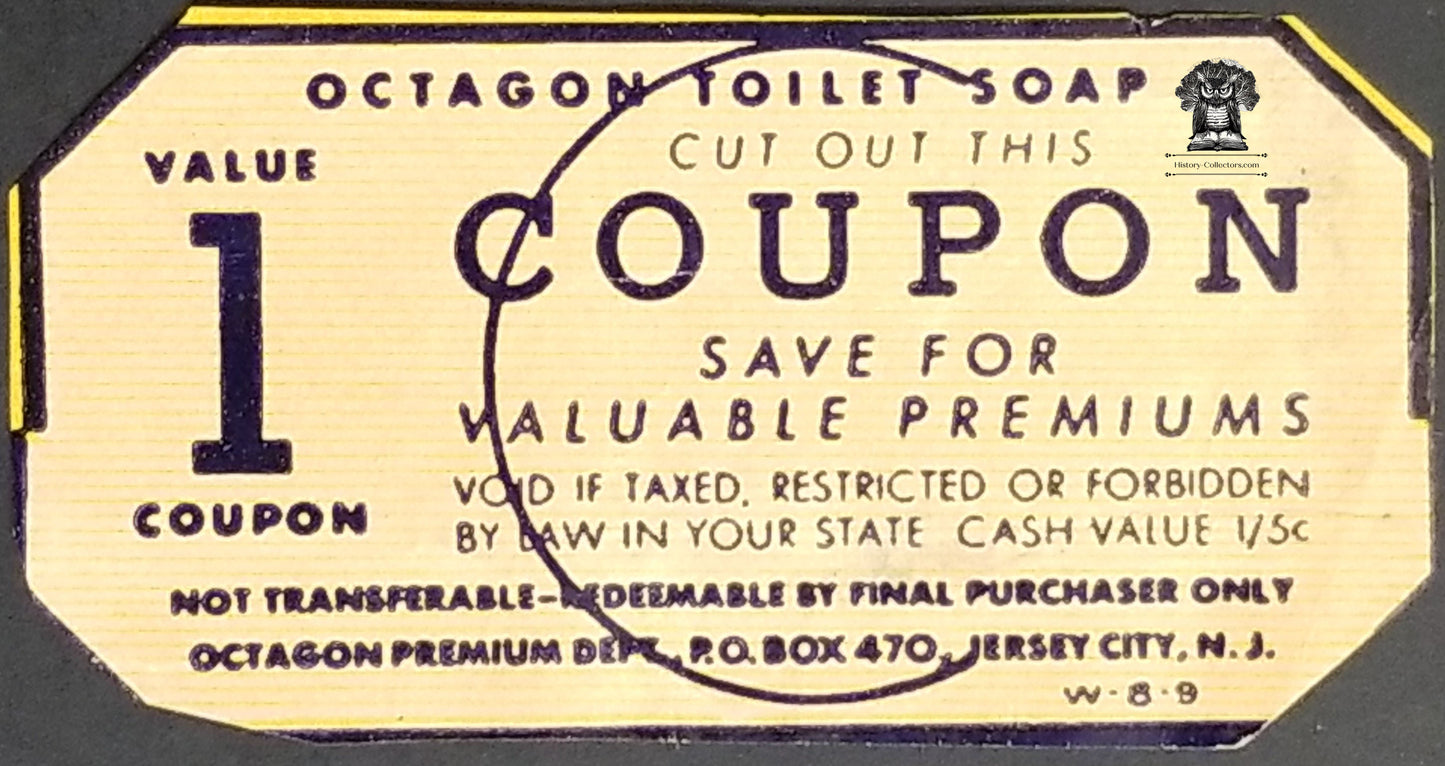 Vintage Octagon Toilet Soap Loyalty Reward Saving Free Premium Coupon - Wrapper Cut-Out - Jersey City New Jersey - Marketing Strategy