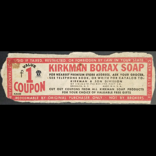 Vintage Post 1928 Kirkman Borax Soap Loyalty Reward Saving Free Premium Coupon - Paper Package Cut-Out - Brooklyn NY - Blank Back - Marketing Strategy