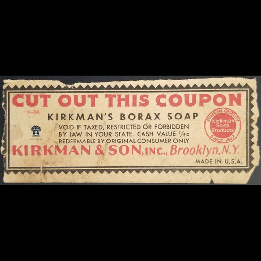Vintage Pre 1928 Kirkman Borax Soap Loyalty Reward Saving Free Premium Coupon - Paper Package Cut-Out - Brooklyn NY - Printed Back - Marketing Strategy
