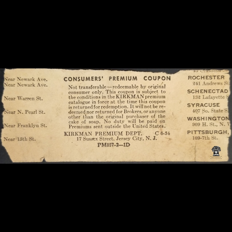 Vintage Pre 1928 Kirkman Borax Soap Loyalty Reward Saving Free Premium Coupon - Paper Package Cut-Out - Brooklyn NY - Printed Back - Marketing Strategy