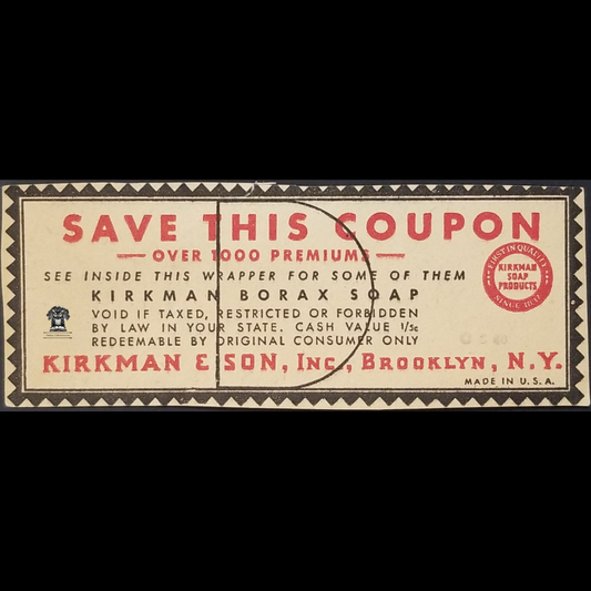 Vintage Pre 1928 Kirkman Borax Soap Loyalty Reward Saving Free Premium Coupon - Paper Package Cut-Out - Bridge & Water Streets Brooklyn NY - Series D - Printed Back - Marketing Strategy