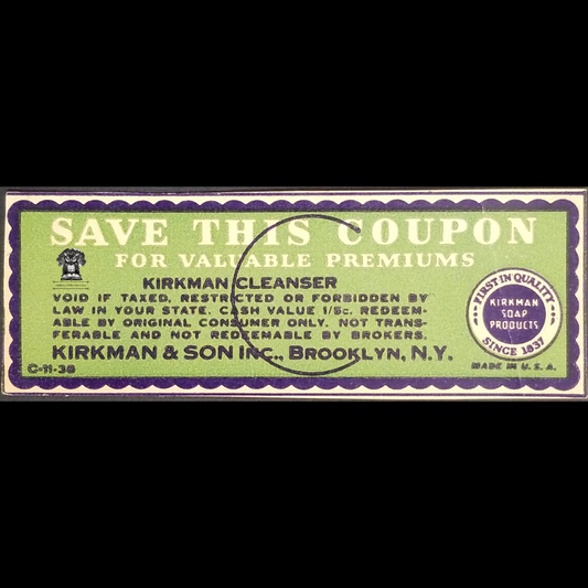 Vintage Pre 1928 Kirkman Cleanser Loyalty Reward Saving Free Premium Coupon - Paper Package Cut-Out - Brooklyn NY - Series C - Blank Back - Marketing Strategy