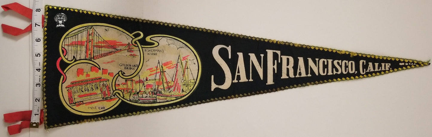 Vintage San Francisco CA Pennant Souvenir - Golden Gate Bridge Fisherman's Wharf Cable Car