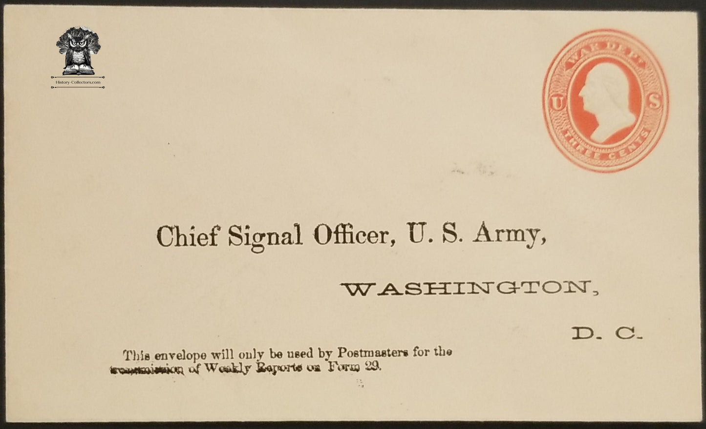 War Department 3 Cent Postal Cover Envelope - Chief Signal Officer U.S. Army D.C.