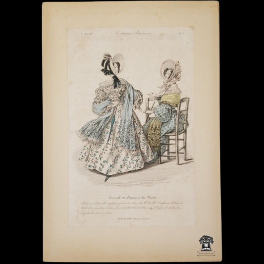 c1830s Fashions Of Paris Plate Print - Journal Of Ladies And Fashion Publication Advertisement Illustration - Hand Colored - Boarded