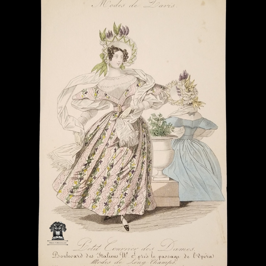 c1830s Fashions Of Paris Plate Print - Little Women's Messenger Publication Advertisement Illustration - Hand Colored