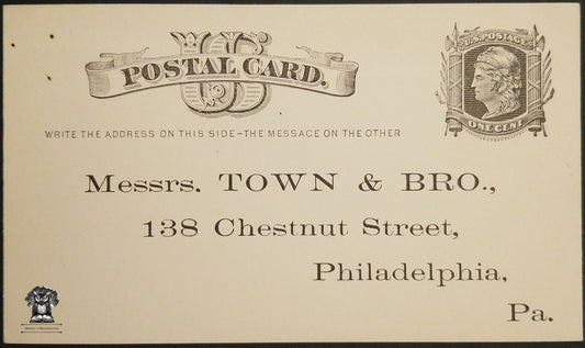 c1870s Town & Brother Advertising Postcard - 138 Chestnut St Philadelphia PA - Leather Manufacturers & Dealers
