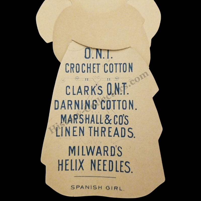 c1890 Clark's Spool Cotton Advertising Paper Doll Die Cut - Newark New Jersey - Dolls Of All Nations Series - Spanish Girl - Progressive Gilded Age Era - Ready For Framing