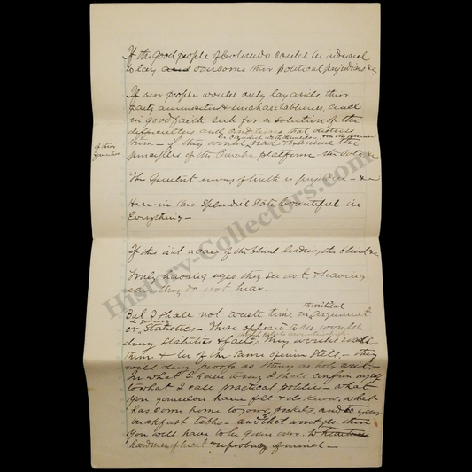 c1893 Colorado Populist People's Party Political Handwritten Speech Manuscript - George N. Pease - Oriental Linen Parchment Watermark - Progressive Era - Ready For Framing
