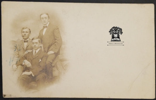 c1898 Atlantic City NJ Boardwalk Tourist Mailing Card - Real Picture Postcard RPPC - Three Dapper Gentlemen In Suits Bow Ties