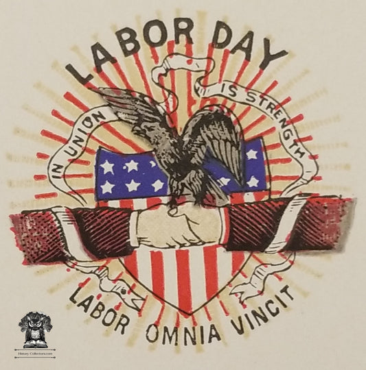 c1900 Celluloid Pinback Proof Die Cut - Patriotic Labor Day Hard Work Conquers All