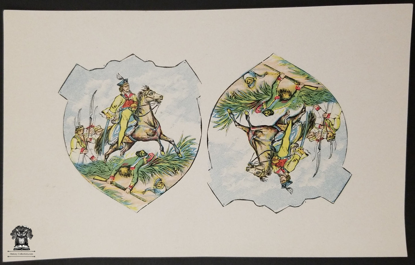 c1900 Celluloid Pinback Button Proof Die Cut Sheet - Dragoon Battle Charge