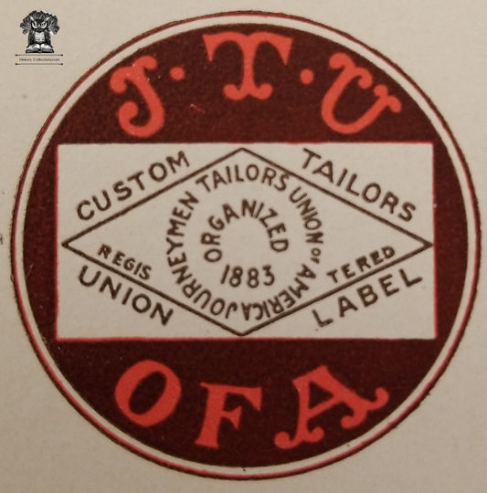 c1900 Celluloid Pinback Proof Die Cut - Journeymen Tailors Union of America JTUA AFL